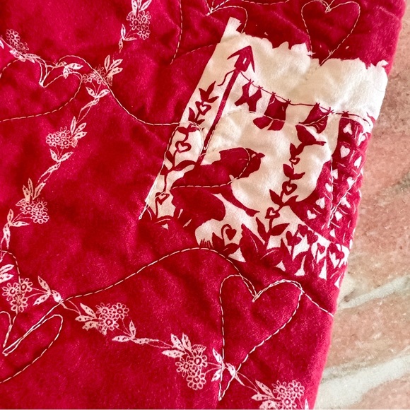 Hand Made Quilted Christmas Stocking Red White Adorable Heart Quilting Vintage - Picture 5 of 5